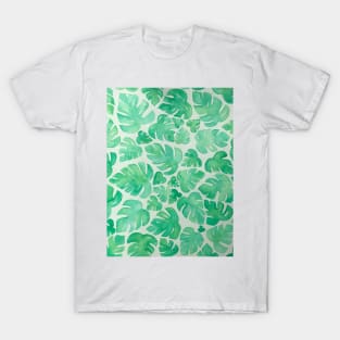 Tropical Watercolor Monstera Leaf Print T-Shirt